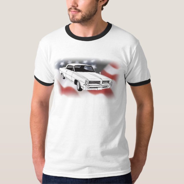 Camiseta Pontiac 1964 Bonneville sobre bandera de los (Anverso)