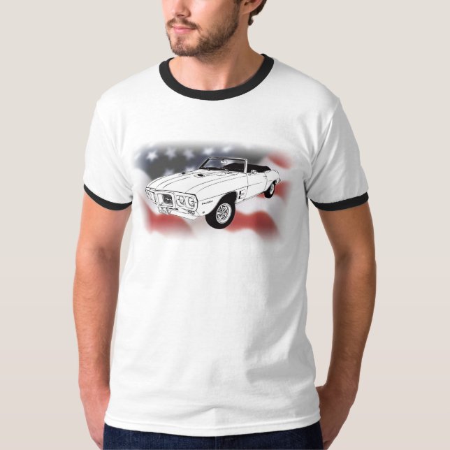 Camiseta Pontiac Firebird 1969 sobre bandera de los (Anverso)