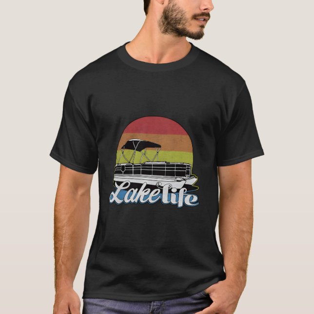 Camiseta Pontoon Boing Lake Life Bote Retro Sunset Design (Anverso)