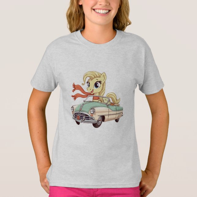 Camiseta Pony Cruising in a Vintage Convertible Car (Anverso)