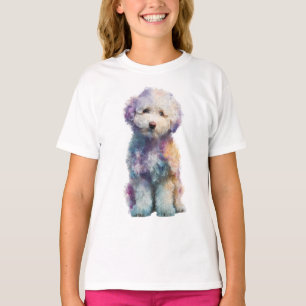 Camiseta Poodle Cachorro Pastel Acuarela Arcoíris Niños