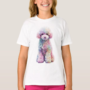 Camiseta Poodle Cachorro Pastel Arcoíris Acuarela Niños