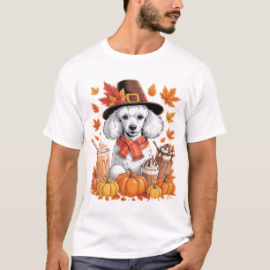 Camiseta Poodle Día de Acción de Gracias Bebe Café Hojas de