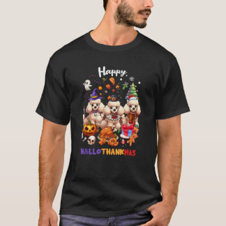 Camiseta Poodle Dog Christmas Happy Hallothankmas Thanksgiv