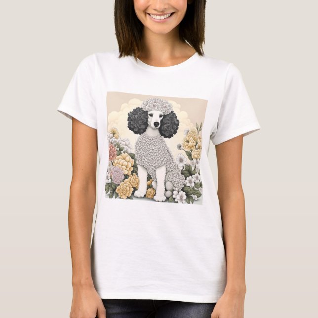 Camiseta Poodle en flores caprichosas (Anverso)