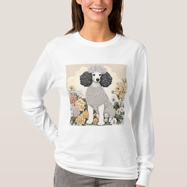 Camiseta Poodle en flores caprichosas (Anverso)