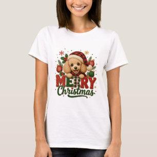 Camiseta Poodle lindo Feliz Navidad