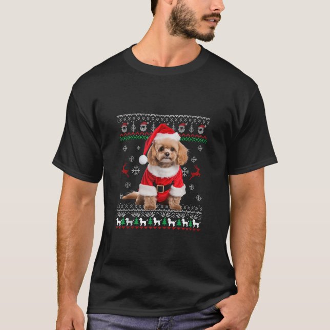 Camiseta Poodle lindo feo Santa Hat Árbol de Navidad Perro  (Anverso)