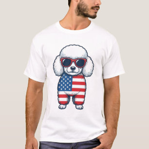 Camiseta Poodle Patriótico con Gafas de Sol Diseño Vectoria