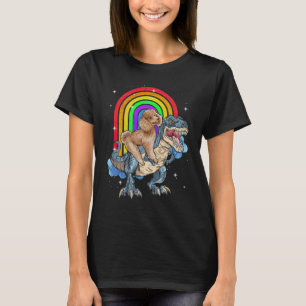 Camiseta Poodle Riding Dinosaur T rex Rainbow