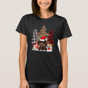 Camiseta Poodle Santa Hat Light Buffalo Plaid Leopard Xmas