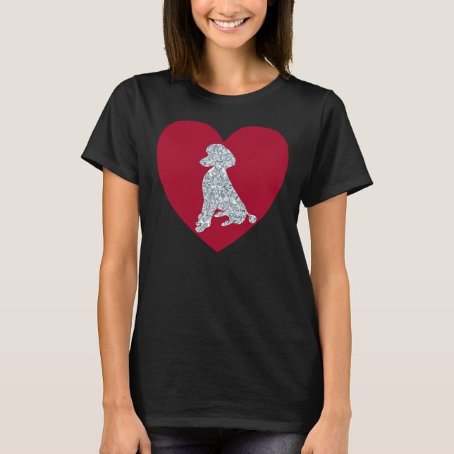 Camiseta Poodle Sitting Diamond Red Heart (Anverso)