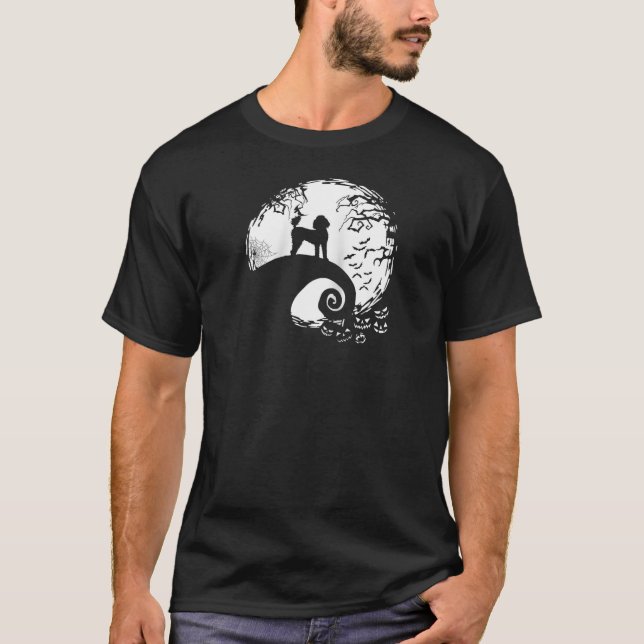 Camiseta Poodles Dog Halloween Moon Silhouette Creepe Ragla (Anverso)