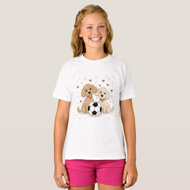 Camiseta Poodles dogs with soccer ball for Valentine's Day (Anverso completo)