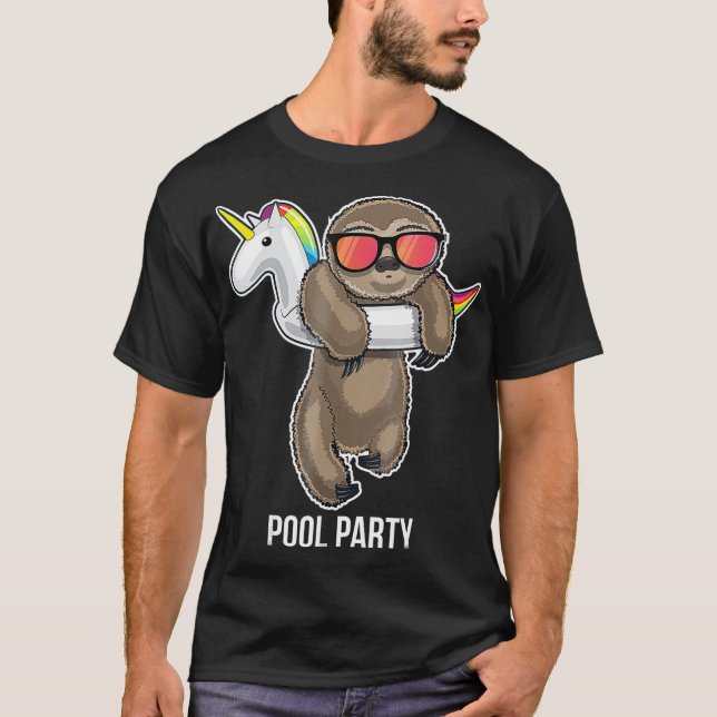 Camiseta Pool Party Sloth Unicorn Float  Funny Sloth Kids (Anverso)