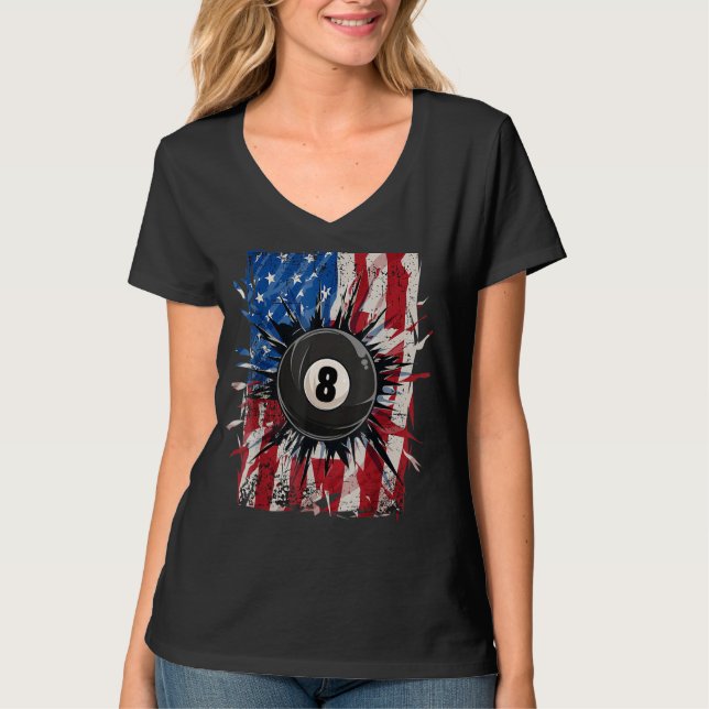 Camiseta Pool Snooker Billiards Player 8 Ball USA American (Anverso)
