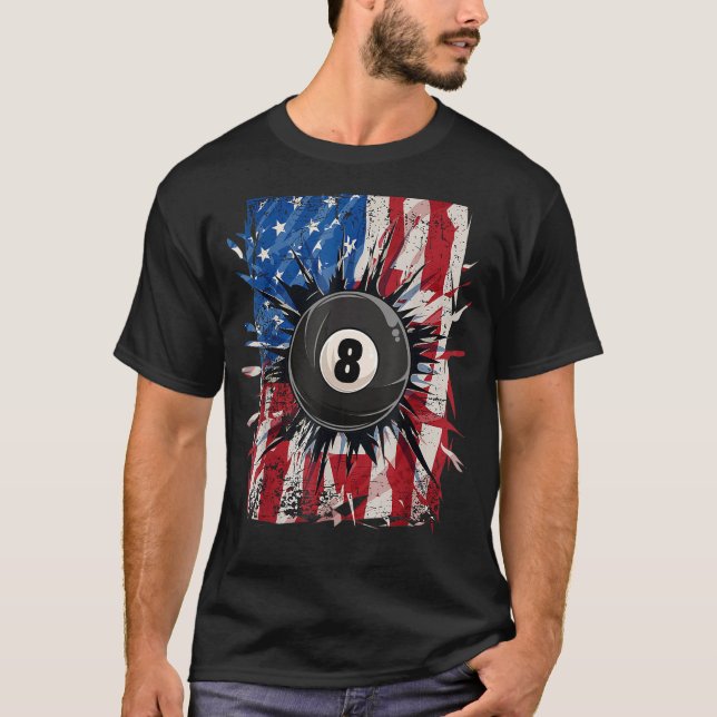 Camiseta Pool Snooker Billiards Player 8 Ball USA American (Anverso)