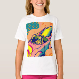 Camiseta Pop Art Astronaut Driving Rocket Car
