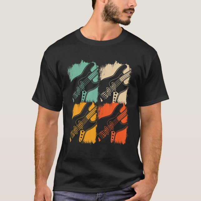 Camiseta Pop Art Bass Guitariano Battend Retro Bass Guitar  (Anverso)