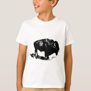 Camiseta Pop Art Black Búfalo Blanco Bison Silhouette