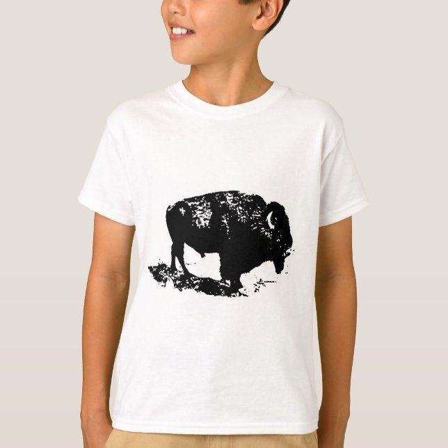 Camiseta Pop Art Black Búfalo Blanco Bison Silhouette (Anverso)