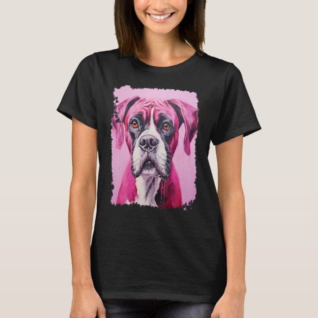 Camiseta Pop Art Boxer Perro Rosa (Anverso)