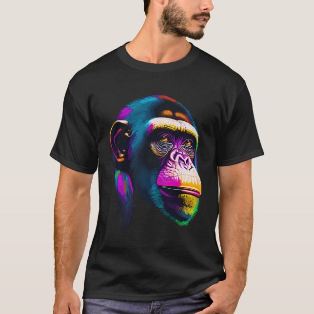 Camiseta Pop Art Chimpanzee Chimp Animal Monkey Face Ape Mo (Anverso)