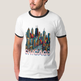Camiseta Pop art Comic Book Art Chicago Illinois Skyline