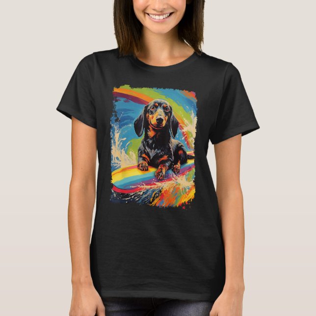 Camiseta Pop Art Dog Dachshund Paddle Board Surfing (Anverso)