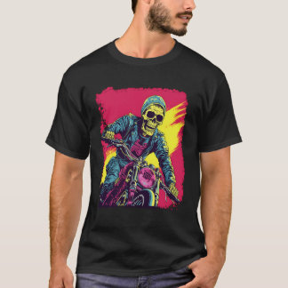 Camiseta Pop Art Esqueleto Motociclista