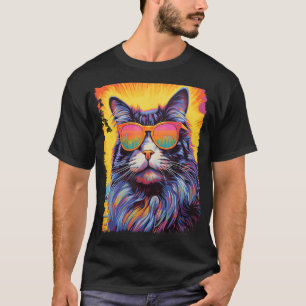 Camiseta Pop Art Hawaiano Maine Coon Cat