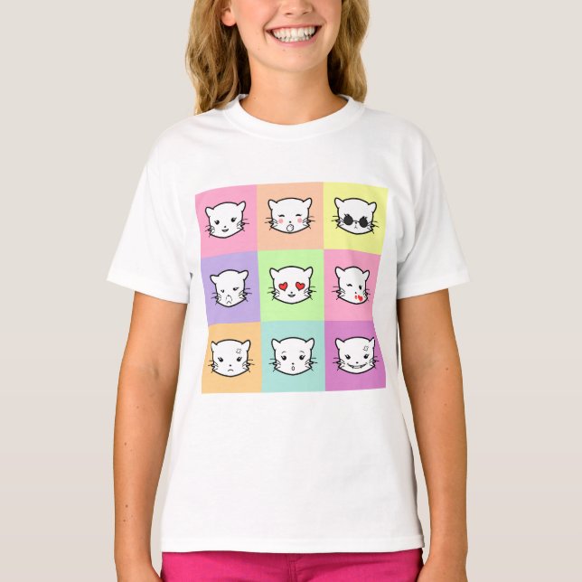 Camiseta Pop Art Kawaii Cat Emoji (Anverso)