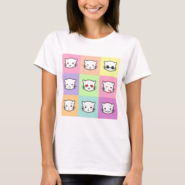Camiseta Pop Art Kawaii Cat Emoji (Anverso)