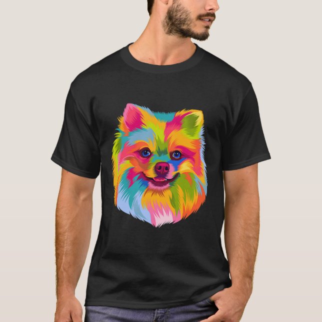Camiseta Pop Art Pomeranian Cute Doggie Hombres Mujeres Paw (Anverso)