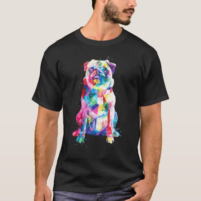 Camiseta Pop Art Pug Cute Perro Mamá Perro Papá Acuarela Pu (Anverso)