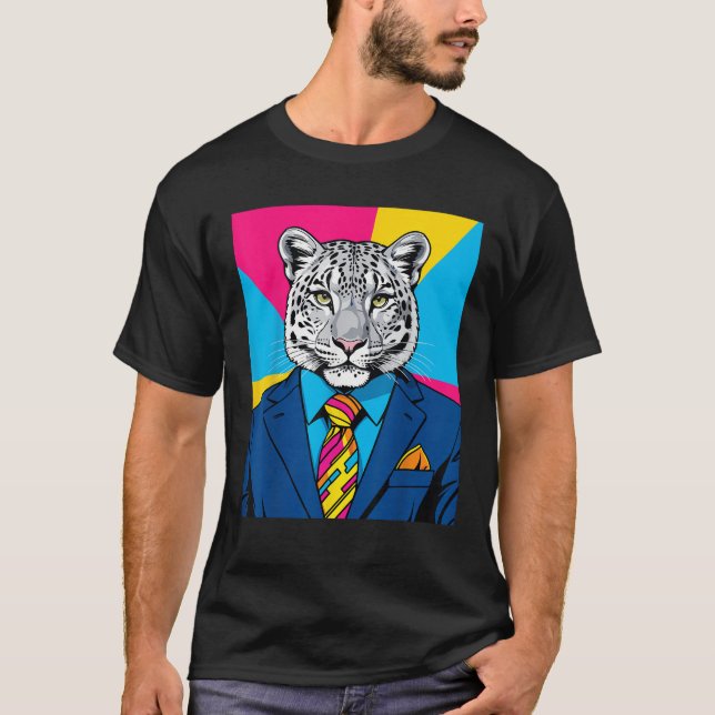Camiseta Pop Art Snow Leopard in Business Suit  (Anverso)