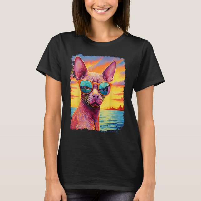 Camiseta Pop Art Sphynx Gato Hawai sin pelo (Anverso)