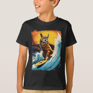 Camiseta Pop Art Zoo Vintage Pájaro Búho Cornudo Surfing 