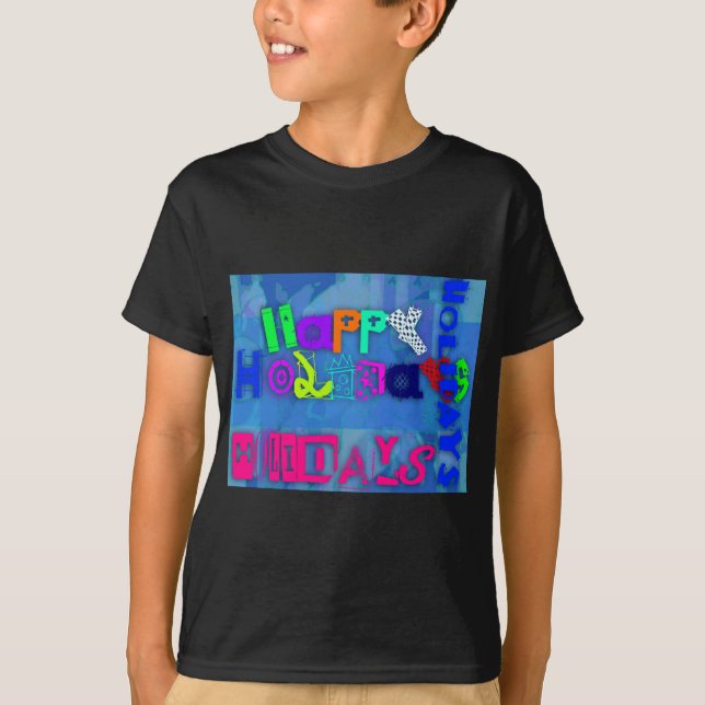 Camiseta Pop Colorful Happy Holidays Black Kids Tee (Anverso)