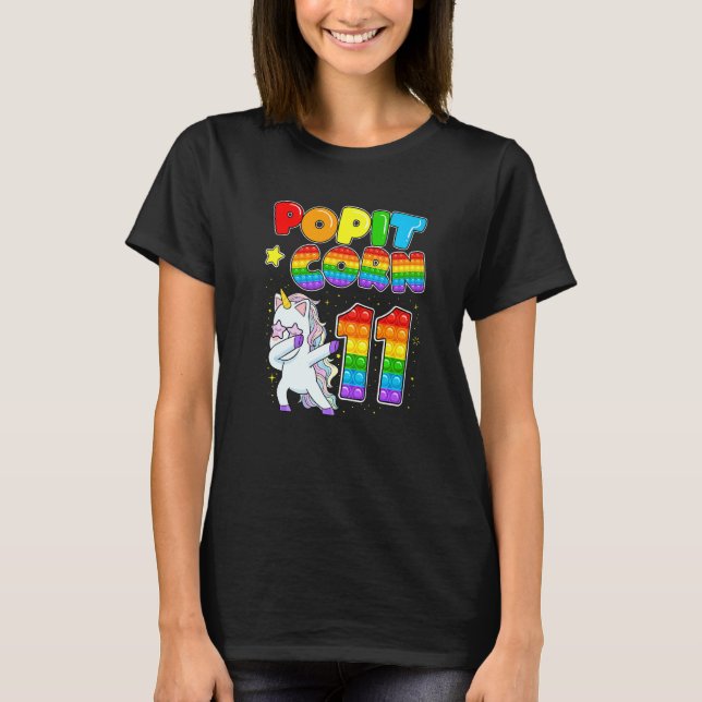 Camiseta Pop It Corn Happy 11th Unicorn Cumpleaños Once Cut (Anverso)