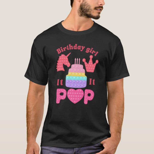 Camiseta pop it cumpleaños chica poppin pastel unicorn rosa (Anverso)