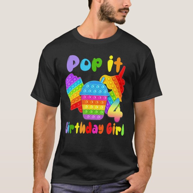 Camiseta Pop It de 4 años Chica de cumpleaños para Fiesta p (Anverso)