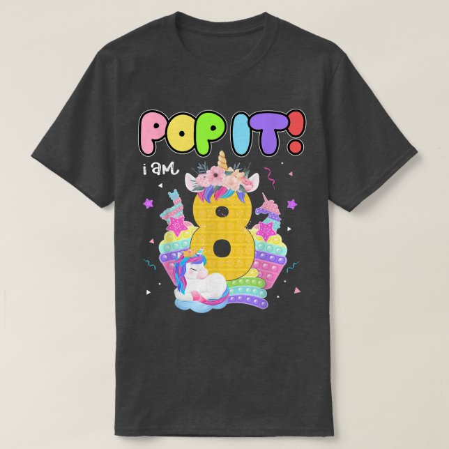 Camiseta Pop it I'm 8 Birthday kid Pop Fidget Toys Graphic  (Diseño del anverso)