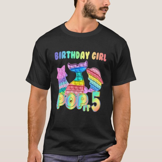 Camiseta Pop It Mermaid Chica de cumpleaños Fidget Toy 5º n (Anverso)