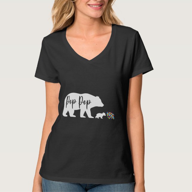 Camiseta Pop Pop Bear Autismo Conciencia Familia de Apoyo A (Anverso)