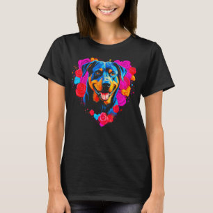 Camiseta Pop Rottweiler Perro Flor Corazón Amor