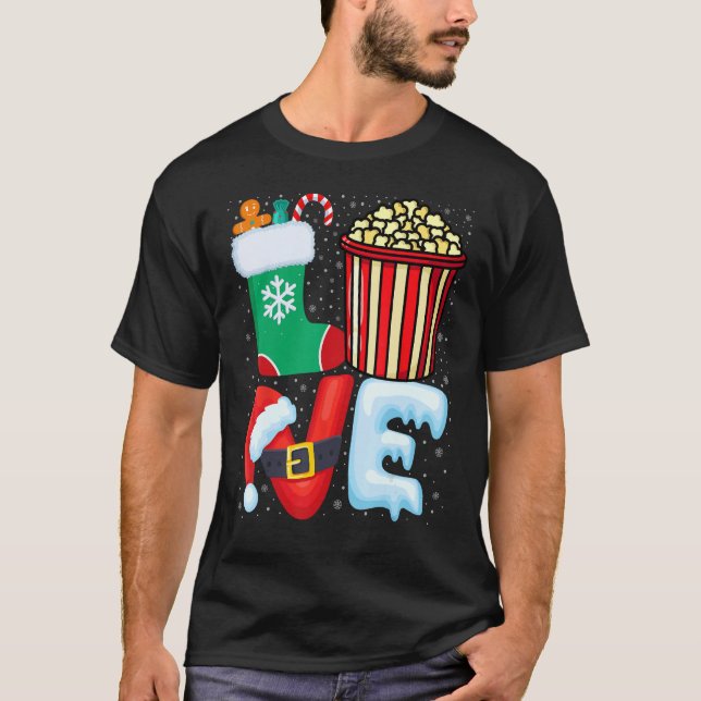 Camiseta Popcorn Lover - Popcorn Usando Santa Hat Christma (Anverso)