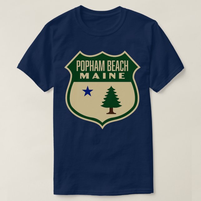 Camiseta Popham Beach Maine Retro Pine Tree Shield Green (Diseño del anverso)