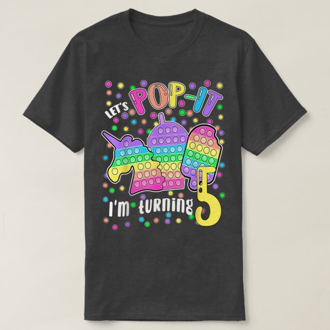 Camiseta Popit... cumplo 5 años coloridos. (Diseño del anverso)
