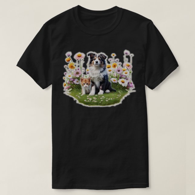 Camiseta Popo collie y gatito (Diseño del anverso)